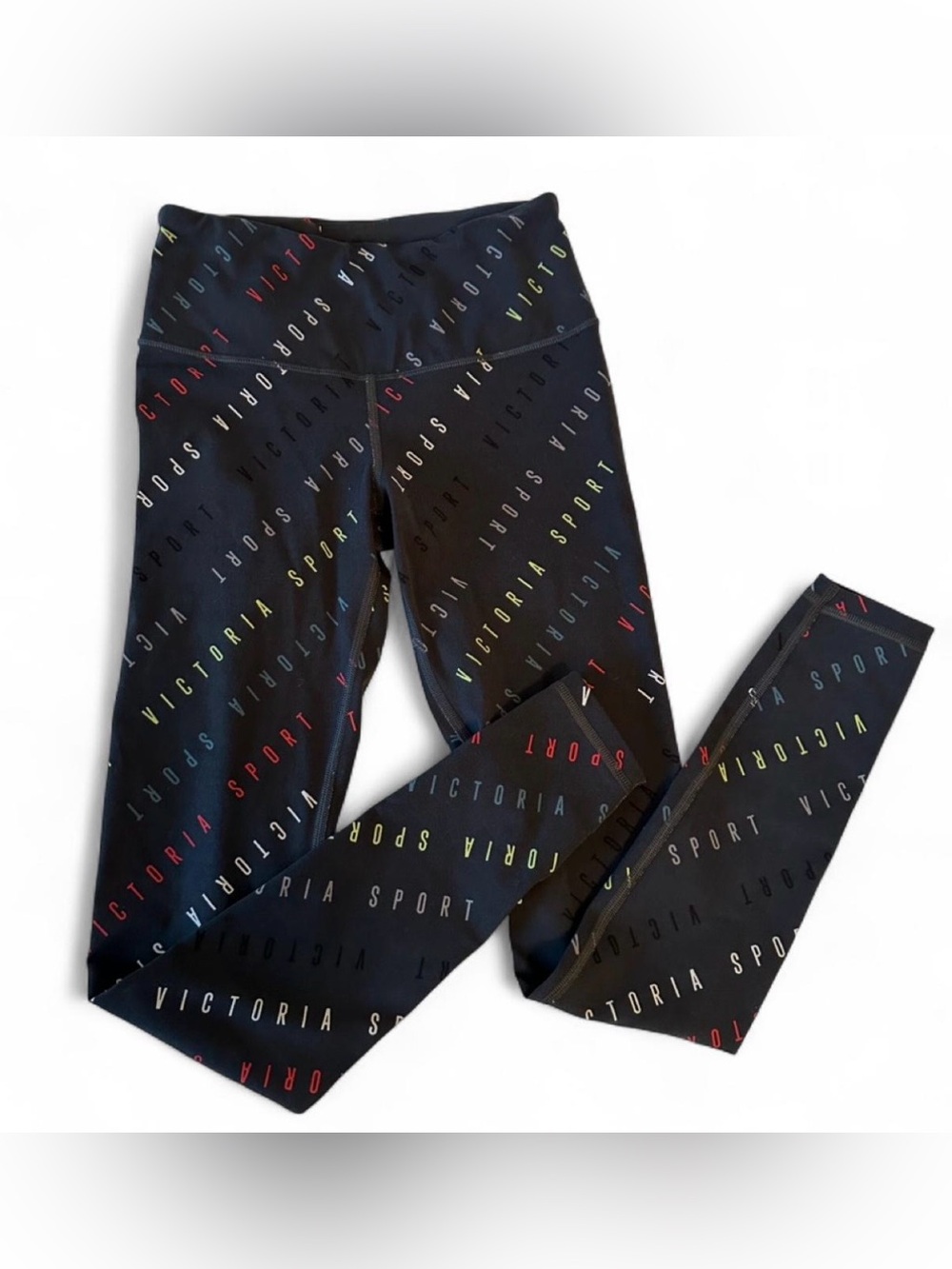 Victoria’s Secret Sport Knockout Leggings Dark Grey Multicolor Logo Print Sz XS